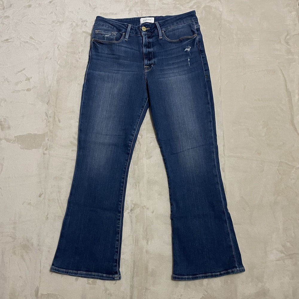 FRAME Jeans Womens Size 30 Le‎ Crop Mini Boot Cut Dark Wash Stretch Blue Denim
